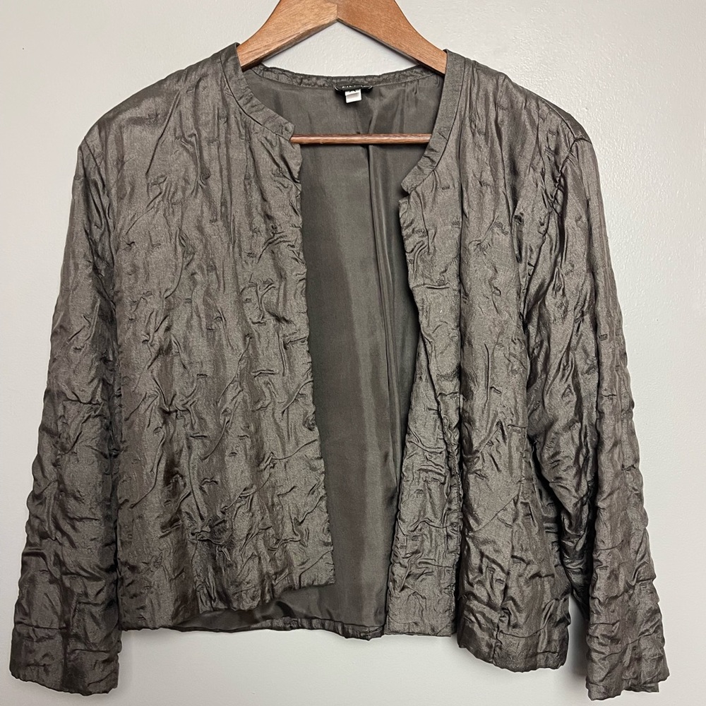 Eileen Fisher Silk Crinkle Cropped Jacket‎ Size Large